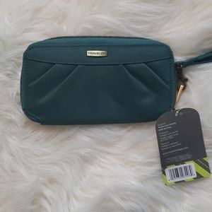 Travelon Wristlet Wallet in Bluish Green RFID NWOT